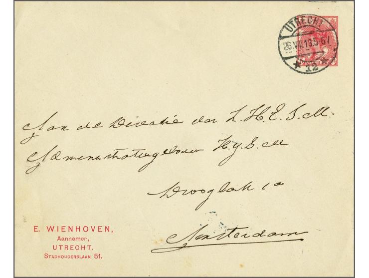 Particuliere envelop 5 cent Bontkraag E. WIENHOVEN Aannemer, UTRECHT, Stadhouderslaan 51. Utrecht-Amstrdam (1913), vrijwel pr