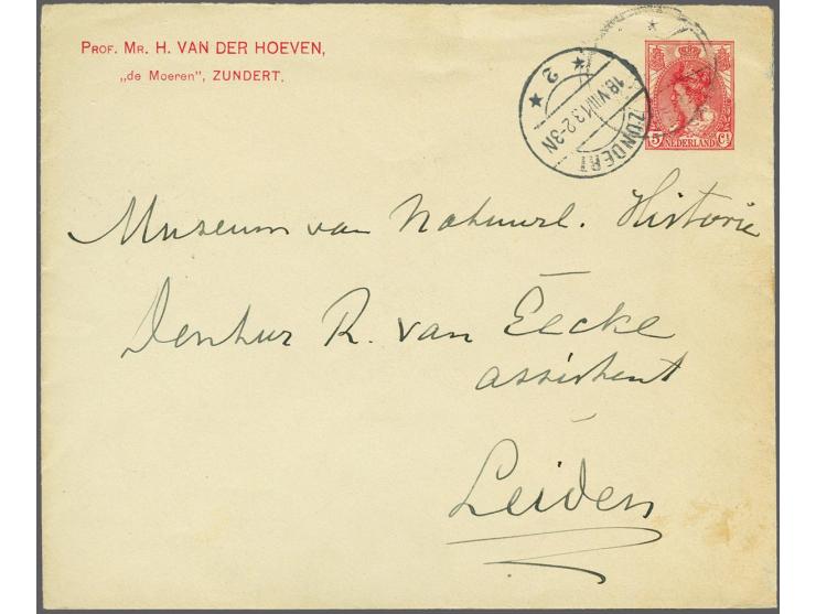 Particuliere envelop 5 cent Bontkraag Prof. Mr. H. VAN DER HOEVEN, ,,de Moeren'', ZUNDERT. lange balk ZUNDERT * 2 * 18.VIII.1
