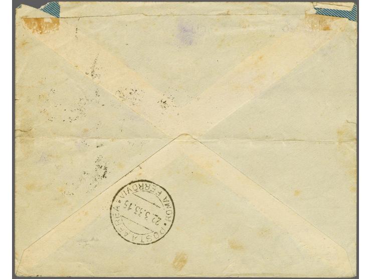 Struisvogel 10 centesimi donkerlila (2x) en andere zegels op bontgefrankeerde luchtpostenvelop van Tripoli 20-3-1933 naar Wen