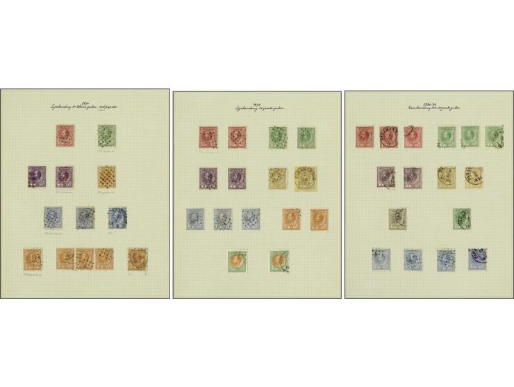 emissie 1873, gespecialiseerde collectie gebruikt w.b. tandingen, stempels en 8 poststukken op bladen