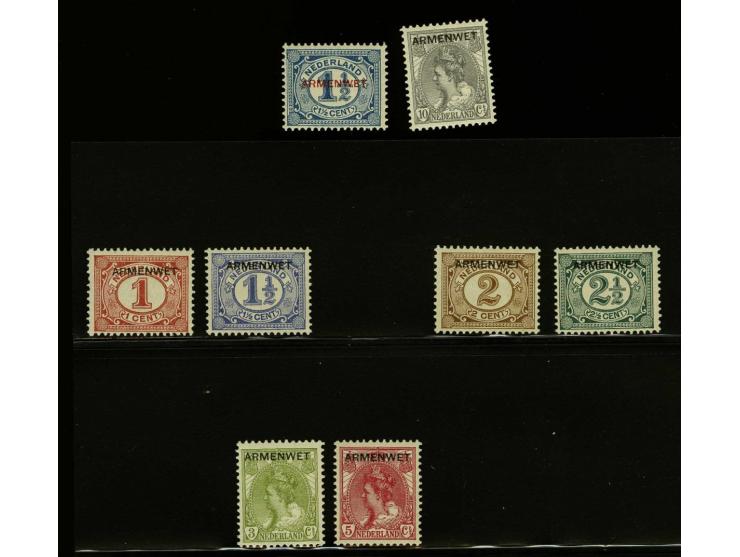Armenwet 1 t/m 10 cent met certificaat Moeijes 1985, nr. D5 glimplekjes in gom, cat.w. 800
