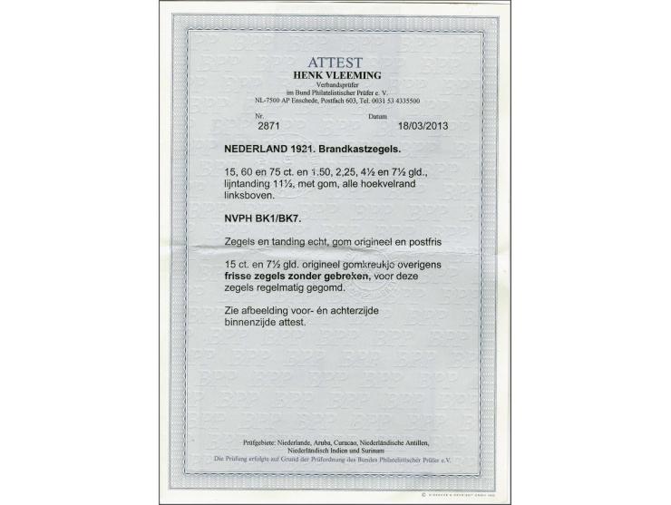 15 cent t/m 7½ gulden alle met hoekvelrand en met certificaat Vleeming 2013 (15 cent en 7½ gulden origineel gomkreukje), cat.