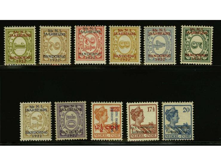 Jaarbeurs Bandoeng 1 t/m 20 cent met certificaat Moeijes 1991, nr. 156 keurstempeltje achterzijde en nr. 158 zonder gom (zoal
