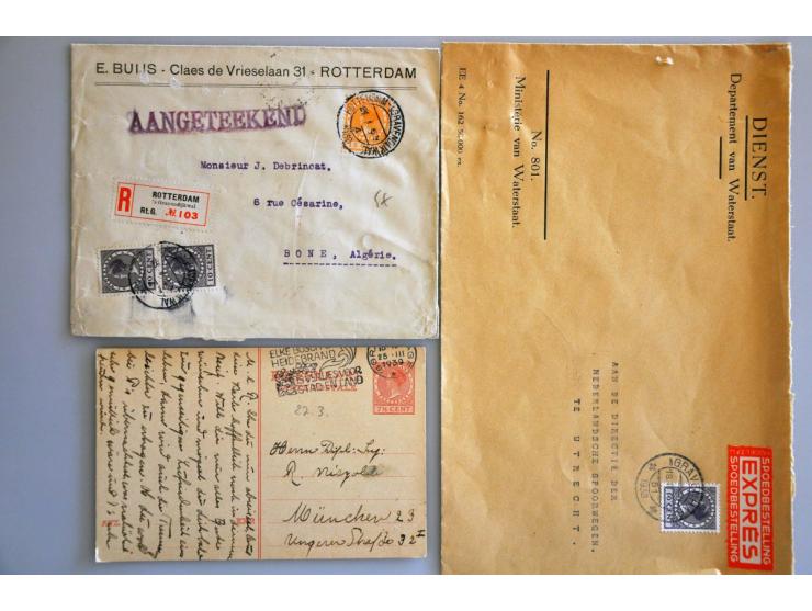 160 poststukken emissie Veth w.b. aangetekend, expresse, waarde, bericht van ontvangst, violet Niet bij het Veldpostkantoor N