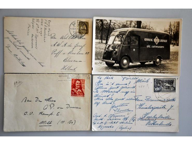 militaire post, 135 poststukken w.b. portvrijdom ca. 1920, regimentstempels, in Engelse dienst Tweede Wereldoorlog, en veel m