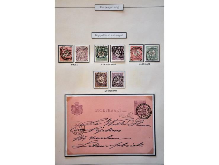 Collectie stempels w.b. puntstempels, klein en grootrond met betere ex. en mooie afdrukken w.b. 29 meest betere post(waarde)s