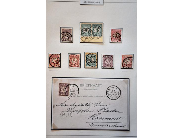 Collectie stempels w.b. puntstempels, klein en grootrond met betere ex. en mooie afdrukken w.b. 29 meest betere post(waarde)s