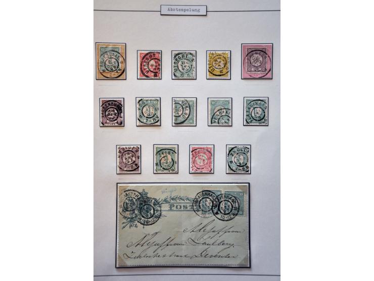 Collectie stempels w.b. puntstempels, klein en grootrond met betere ex. en mooie afdrukken w.b. 29 meest betere post(waarde)s