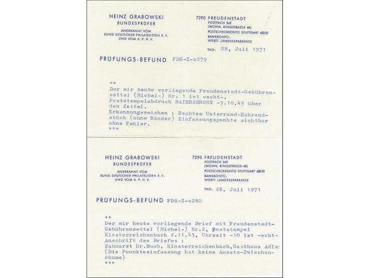 Freudenstadt. Gebührenzettel 6 pfennig black on yellow, single stamp and 8 pfennig black on yellow on cover Klosterreichenbac