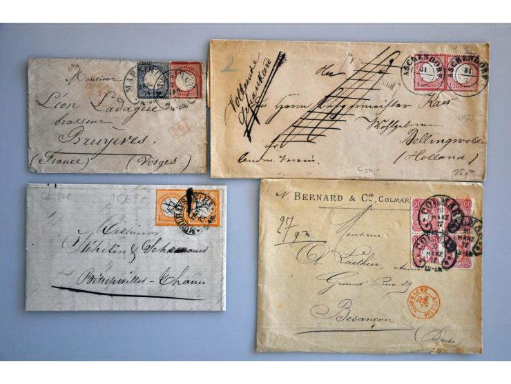 ca. 25 poststukken1872-1880, meest Brustschilde w.b. Hoefijzer-stempels (o.a. Schlettstadt)