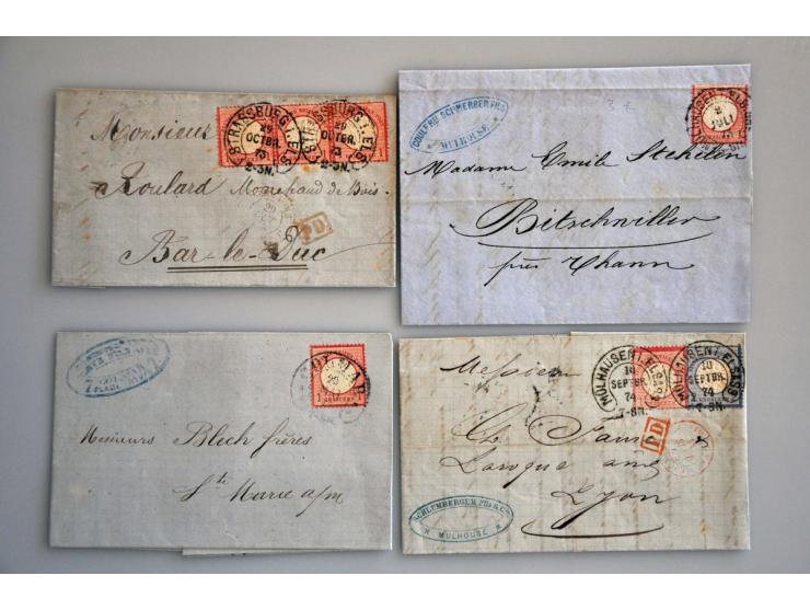 ca. 25 poststukken1872-1880, meest Brustschilde w.b. Hoefijzer-stempels (o.a. Schlettstadt)
