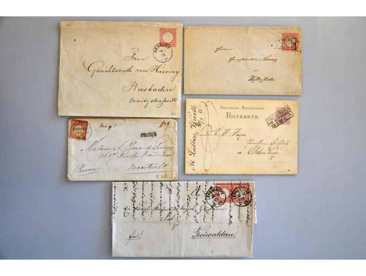 ca. 25 poststukken1872-1880, meest Brustschilde w.b. Hoefijzer-stempels (o.a. Schlettstadt)