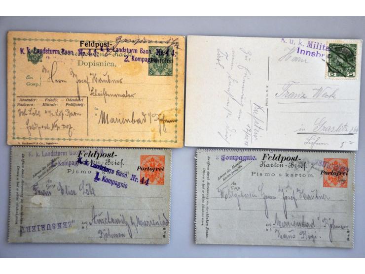 300 oude(re) poststukken w.b. briefkaarten, krantenzegels op complete kranten, oude fiscaalzegels op formulieren, pakketkaart