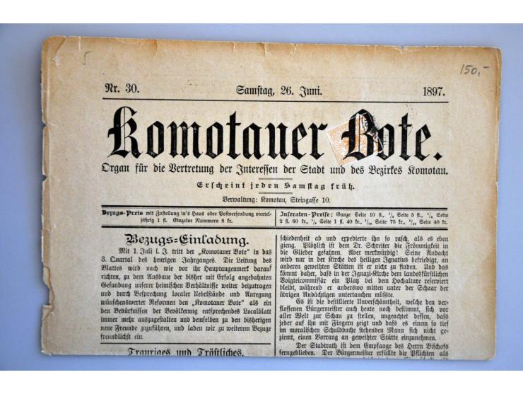 300 oude(re) poststukken w.b. briefkaarten, krantenzegels op complete kranten, oude fiscaalzegels op formulieren, pakketkaart