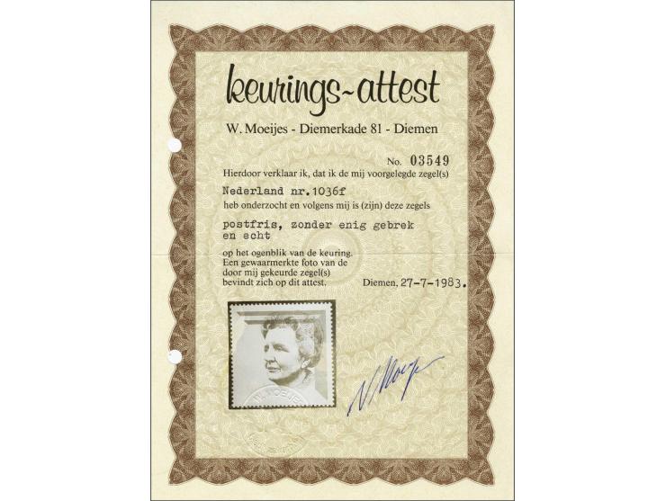 Regeringsjubileum Juliana 40 cent met variëteit zonder zwarte tekst met certificaat Moeijes 1983, cat.w. 575