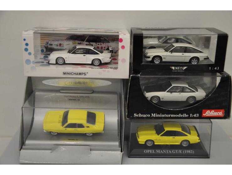 Opel Manta A 1970-75, Schuco, 1:43, yellow, Fair (wiper and mirror left missing, customized: different wheels), Opel Manta B 