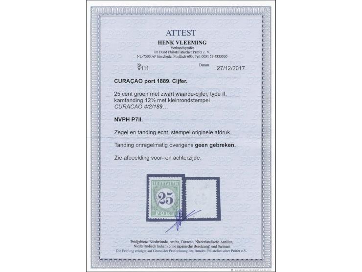 25 cent groen en zwart type II, fraai ex. (tanding bovenzijde en tandje verfraaid) met certificaat Vleeming 2017, cat.w. 2000