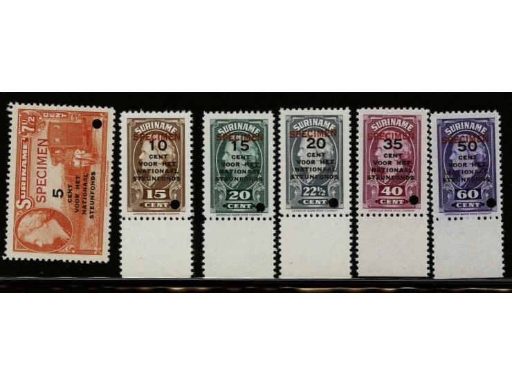 Steunfonds 7½ t/m 60 cent met opdruk specimen en perforatiegat. Niet vermeld in NVPH-catalogus!  