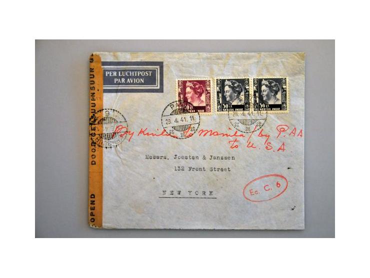 twee poststukken w.b. En Face 45 cent roodbruin met langstempel Okaba op ongedateerde envelop naar Kihili (Australisch Nieuw-