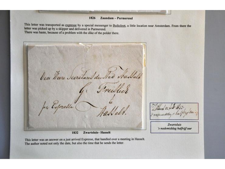 2 expresse poststukken resp. Zaandam-Purmerend 1826 geschreven per expresse tot Buiksloot (dan per schipper), interessante in