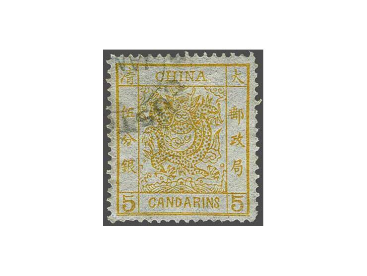 Large Dragon 3 candarins yellow on thicker paper, very fine, cat.v. 450