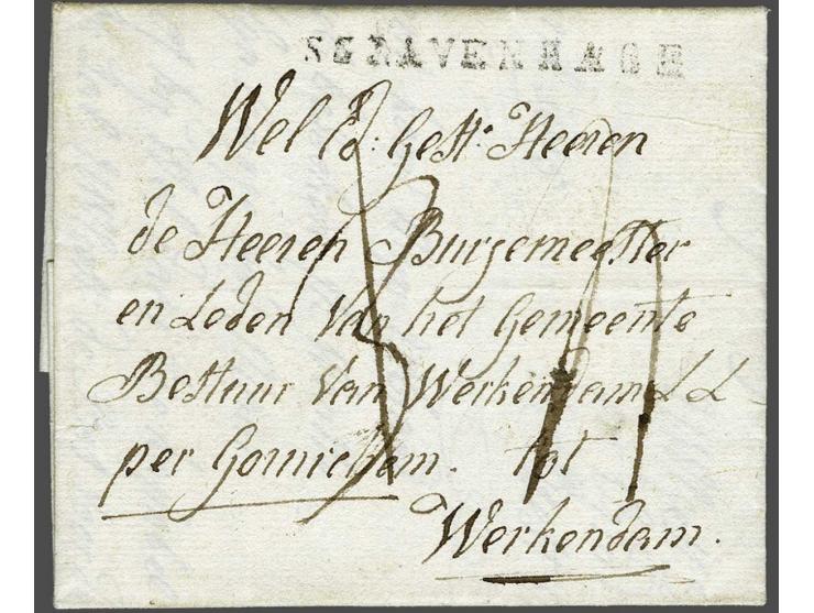 Complete brief van Den Haag 18-4-1815 via Gorinchem naar Werkendam met op achterzijde DÉB. 119 GORCUM in zwart, pracht ex. (l