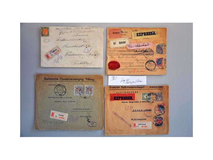 ruim 100 poststukken w.b. rampvlucht Venlo maart 1952 naar Nieuw Zeeland, mengfrankering 18 en 21, 102 op R-envelop naar Zwed