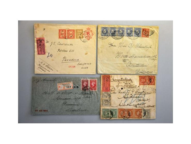 40 poststukken w.b. 2 voorfilatelie, 19 met emissie 1873, 3 met emissie Wilhelmina 1892, briefkaarten w.b. van plantages Hech