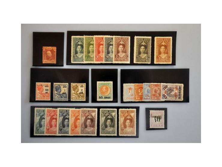betere ex. en series meest * w.b. Indië nrs. 2, Curaçao en Suriname jubileum 1923 etc. op insteekbladen 