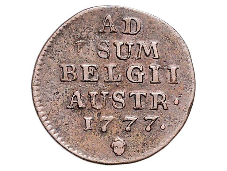 Provinciaal Dubbele en enkele liard Brussel 1777, stempels gesneden door Th. van Berckel AE W. 1146/7 totaal 2 exemplaren ZF+