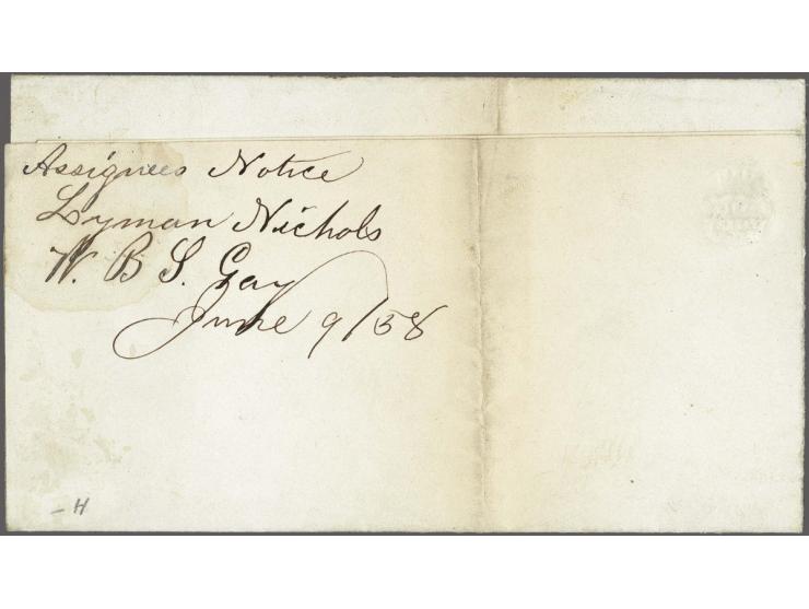 Benjamin Franklin 1 cent blue plate V (17L5) on printed matter locally in Boston 5-6-1858, very fine
