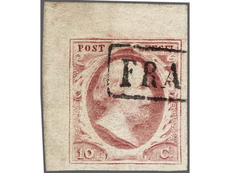 10 cent rood plaat X pos. 26 op dik papier met hoekvelrand, pracht ex.