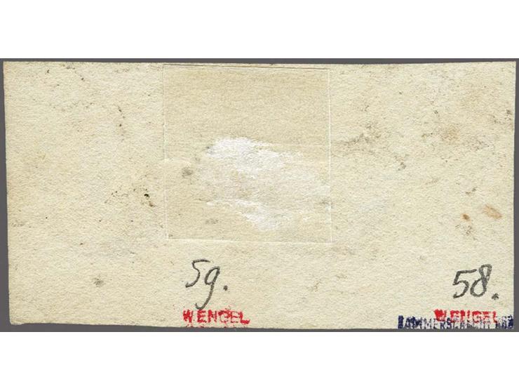 15 cent oranjegeel pos. 58-59 in paar met deel buurzegel, pracht ex. gesigneerd Engel en Hammerschmidt