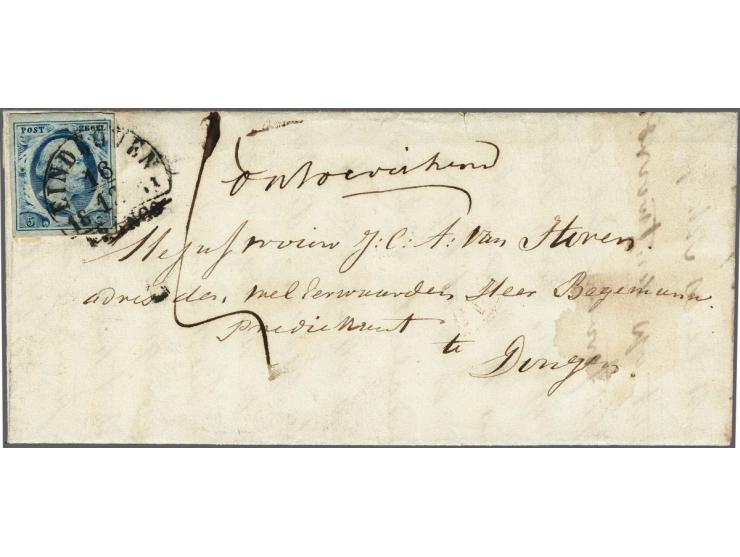 5 cent blauw plaat II pos. 98 op vouwbrief van Son via Eindhoven 16-12-1854 en Oosterhout naar Dongen met geschreven ontoerei