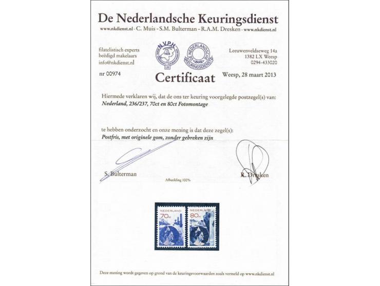 Fotomontage 70 en 80 cent met certificaat NKD 2013, cat.w. 575