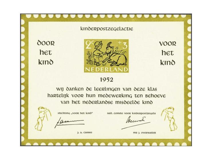 Scholenkaart Kinderpostzegelactie 1952, zeer fris pracht ex.