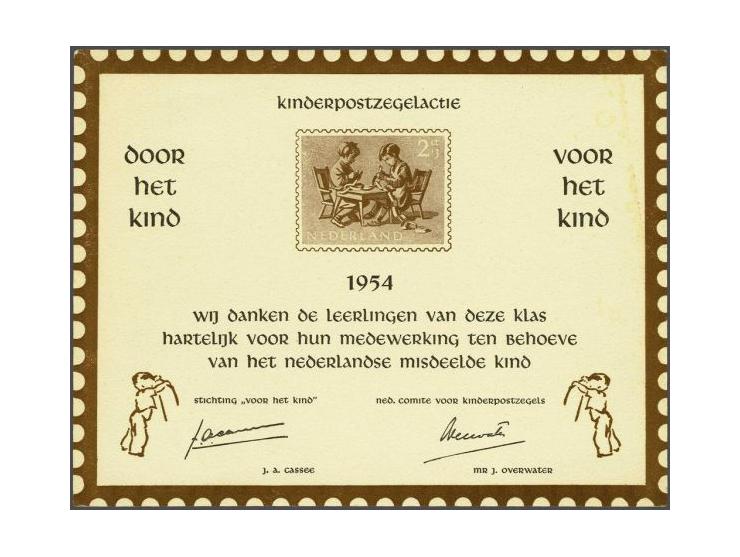 Scholenkaart Kinderpostzegelactie 1954, fris pracht ex. (enkele minieme vlekjes en onbeduidend hoekknakje)