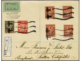Bangkok-Europa 17-10-1930, aangetekende envelop (116 Satang frankering) naar Sutton England met op voor- en achterzijde 4-reg