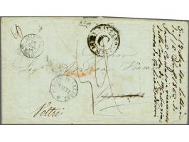 Vouwbrief van Beiroet 26-7-1846 over Alexandrië en Malta (alwaar gezuiverd, rondstempel Purife au Lazaret Malte) en Livorno (