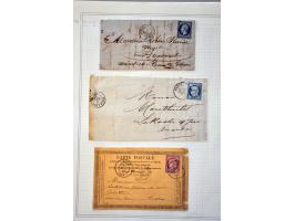 collectie briefstukjes en voorzijdes en ca. 130 poststukken ca. 1849-1900 in gemengde kwaliteit in album