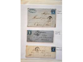 collectie briefstukjes en voorzijdes en ca. 130 poststukken ca. 1849-1900 in gemengde kwaliteit in album