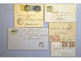 emissie Cijfer 1876 post(waarde)stukken, 18 betere ex. w.b mengfrankeringen, betere stempels w.b. kleinrond, langstempels etc