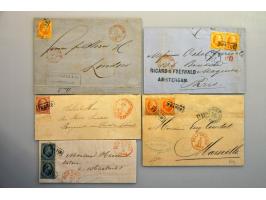 emissie 1864, 16 poststukken w.b. 1 ex. met paar nr. 6 naar Parijs