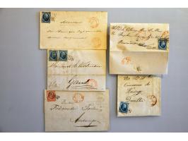 emissie 1864, 16 poststukken w.b. 1 ex. met paar nr. 6 naar Parijs