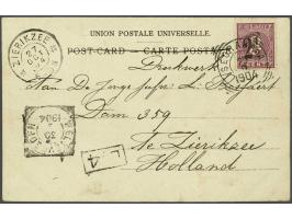 Hulpuitgifte 2½ op 3 cent lila met vierkantstempel Seorabaja (SvL 225) op prentbriefkaart 29-9-1904 naar Zierikzee, pracht ex