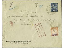 10 cent definitive on insufficiently stamped censored cover, Pematang Siantar 20-8-22 to Medan 20-8-27. Postage due 20 cents 