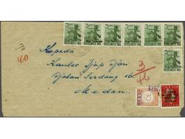 Dancer 3 cent (7x) on insufficiently stamped cover, 21-1-4 to Medan. Postage due 40 cents paid with 822v-86b on 30 cent posta