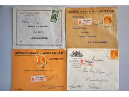 82 poststukken emissie 1923 t/m 35 cent w.b. geïllustreerde enveloppen, aangetekend, expres, waarde, mengfrankeringen etc. in
