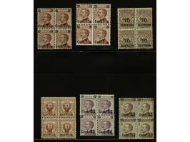 Overprints 7½ t/m 50 cents (7½ cents in both types) in blocks of 4, very fine unmounted mint, cat.v. 485 (Sassone nrs. 135-14