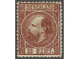 10 cent karmijn type II tanding 13½ kleine gaten, pracht ex. (origineel zwart puntje in gom), cat.w. 385